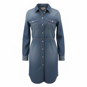 Levis Shirt Dress Women Blue Denim Pockets Button Cotton Long Sleeve Size XL